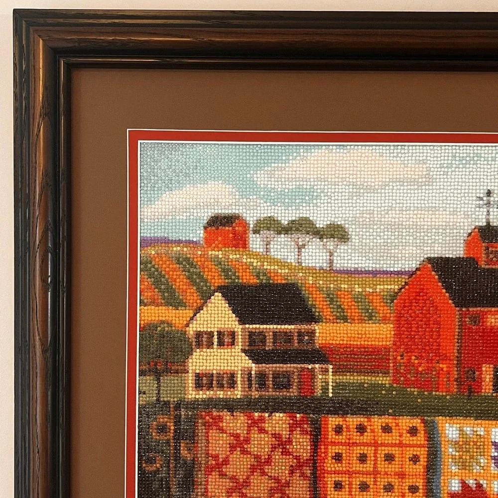 Framed Diamond Dot Art Farm Barn Quilt Country Wall Decor Folk Art 21x25